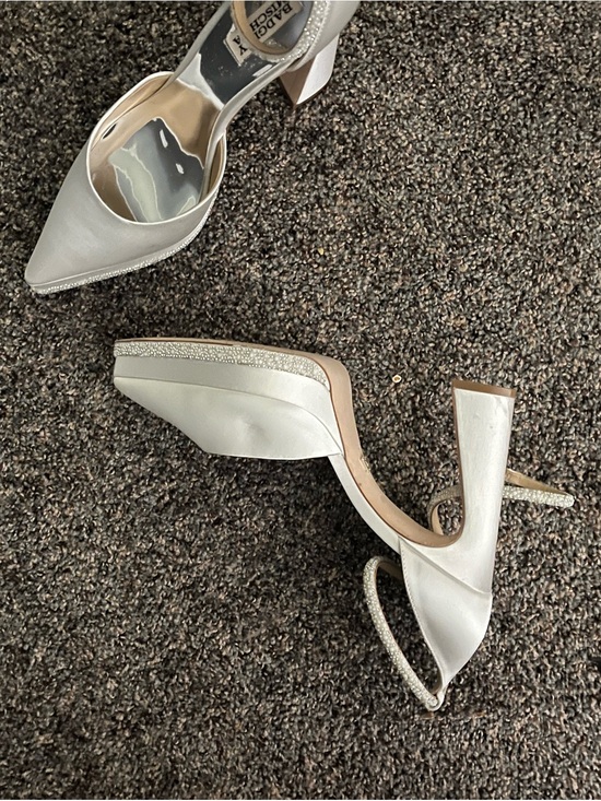 Badgley Mischka Shoes - Badgley Mischka Ivory Pointed-Toe Ankle-Strap Heels with Sparkle Trim